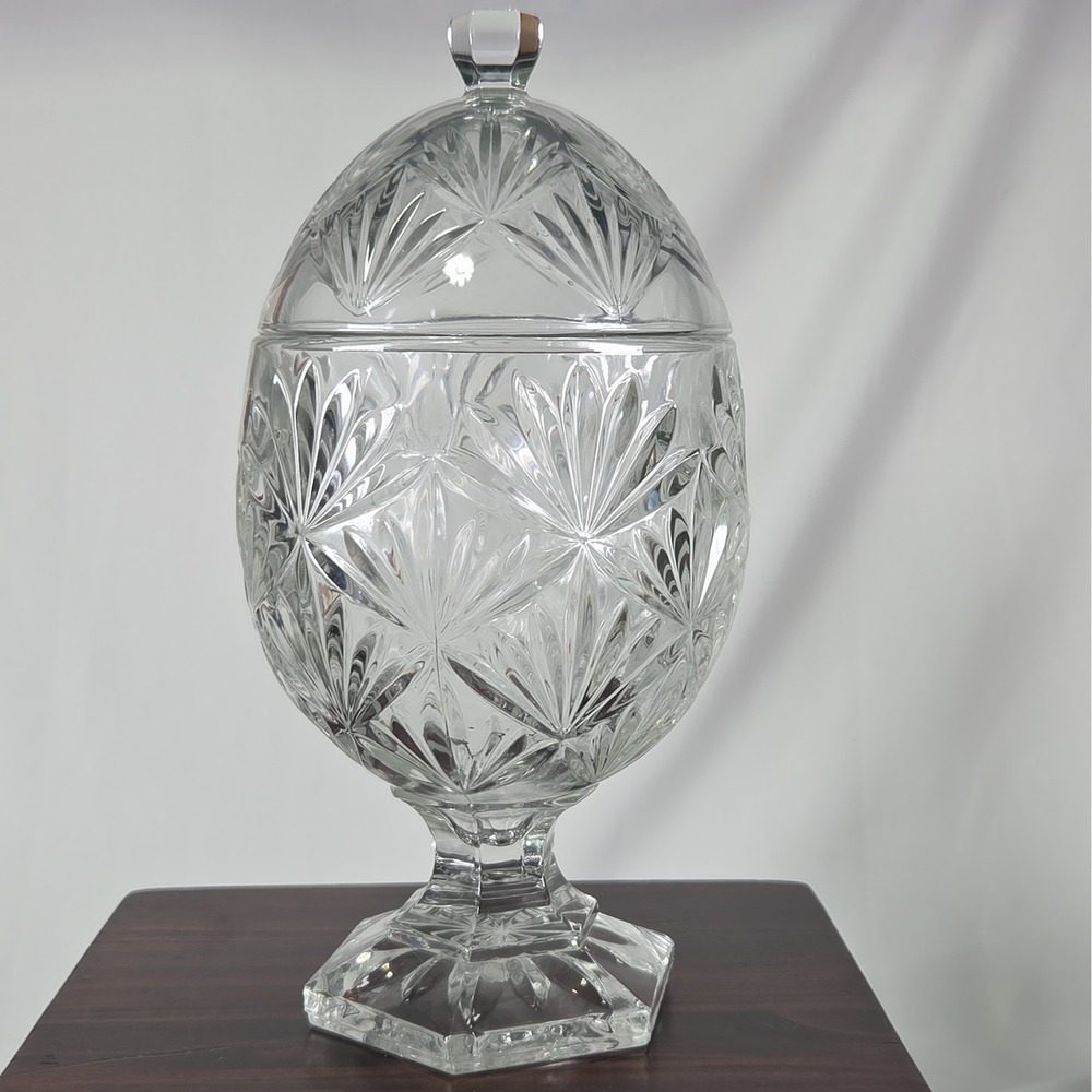 CRISTAL D'ARQUES Clear Crystal Egg Shaped Pedestal Base Candy Dish Lid